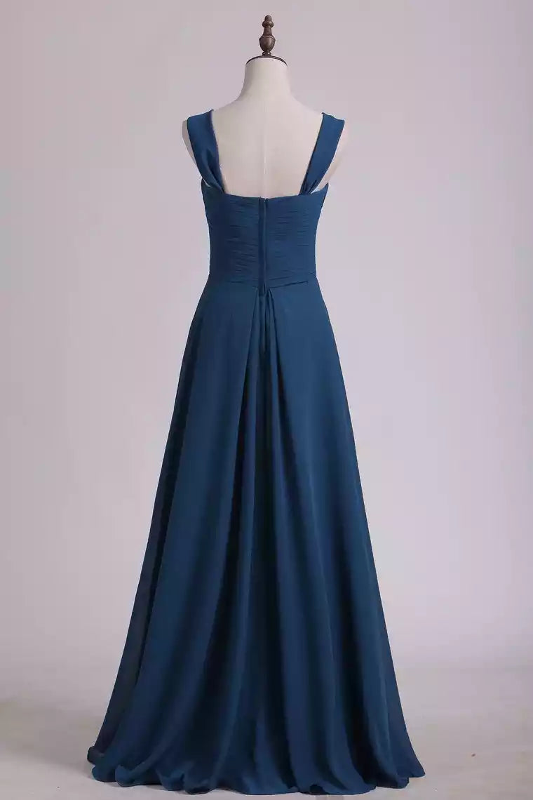 Elegant Teal Chiffon Gown with Sweetheart Neckline & Ruched Bodice