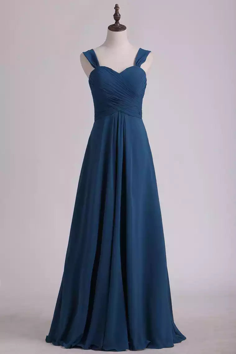 Elegant Teal Chiffon Gown with Sweetheart Neckline & Ruched Bodice