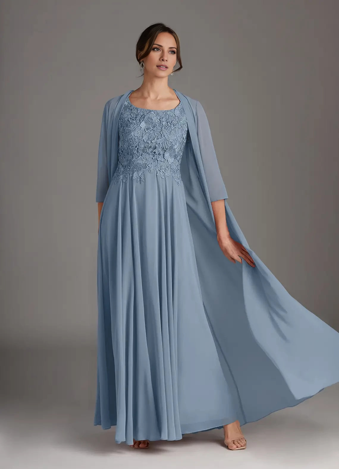 Elegant Two Piece Scoop Neck Back Zip Floor-Length Mother of the Bride Dress