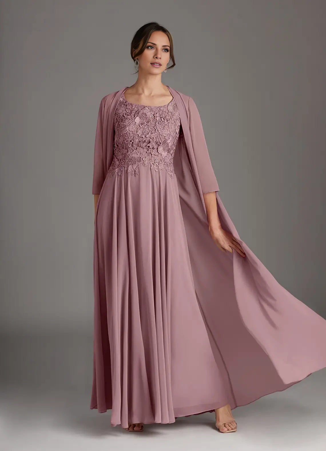 Elegant Two Piece Scoop Neck Back Zip Floor-Length Mother of the Bride Dress