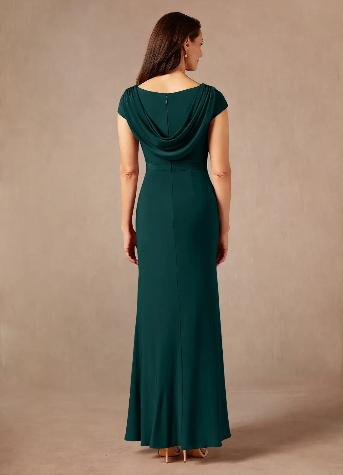Elegant V Neck Short Sleeve Back Zip Floor-Length Mother of the Bride Dress