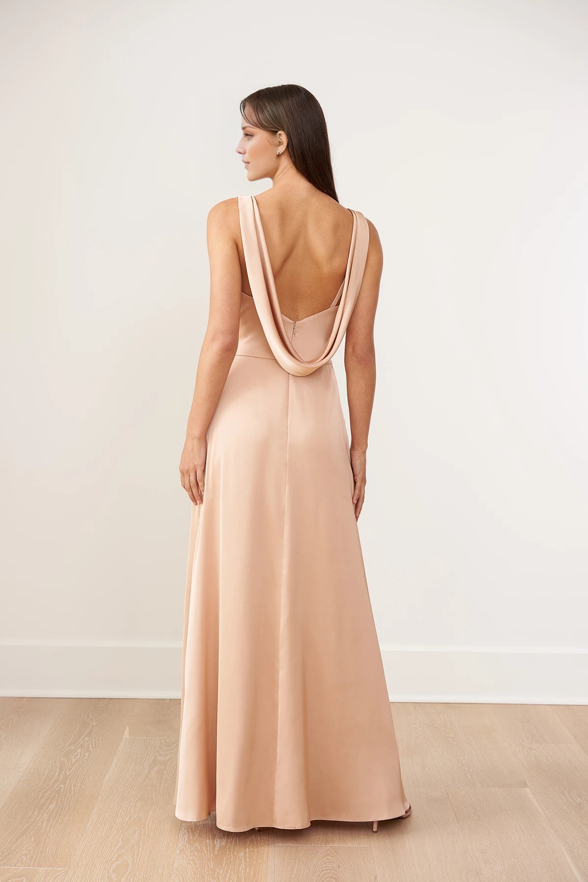 Elegant V Neck Sleeveless Back Zip Floor-Length Side Slit Bridesmaid Dress