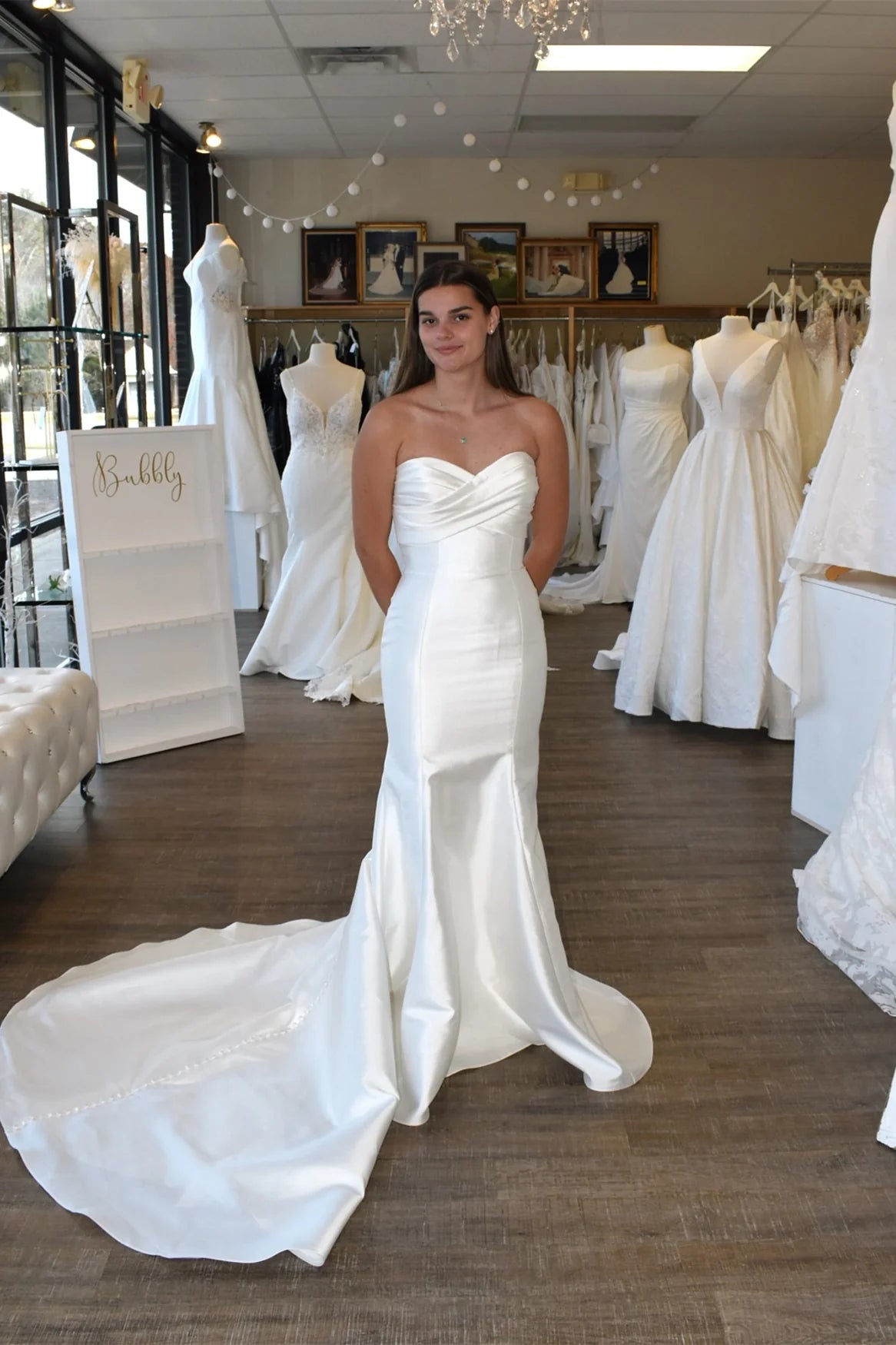 Elegant Wedding Dress with Strapless Neckline, Ruched Bodice and Mermaid Train
