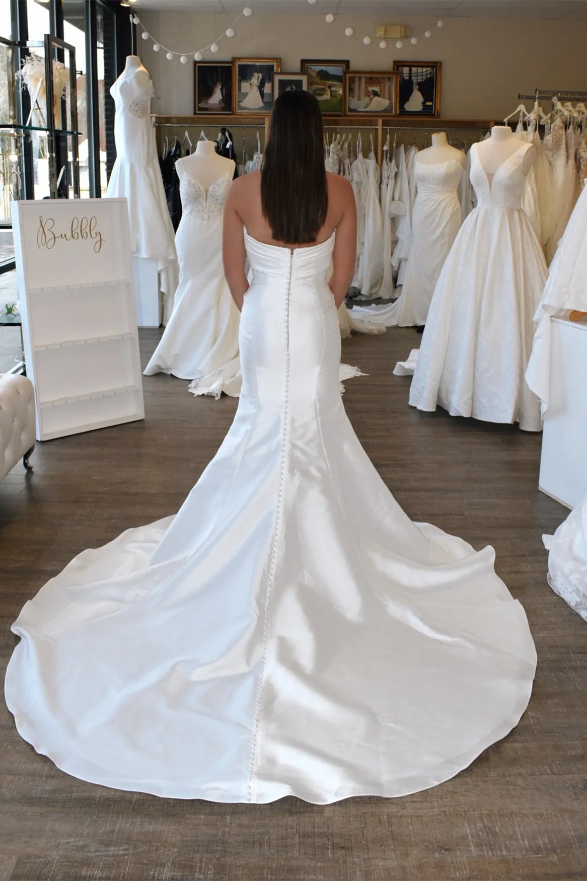 Elegant Wedding Dress with Strapless Neckline, Ruched Bodice and Mermaid Train