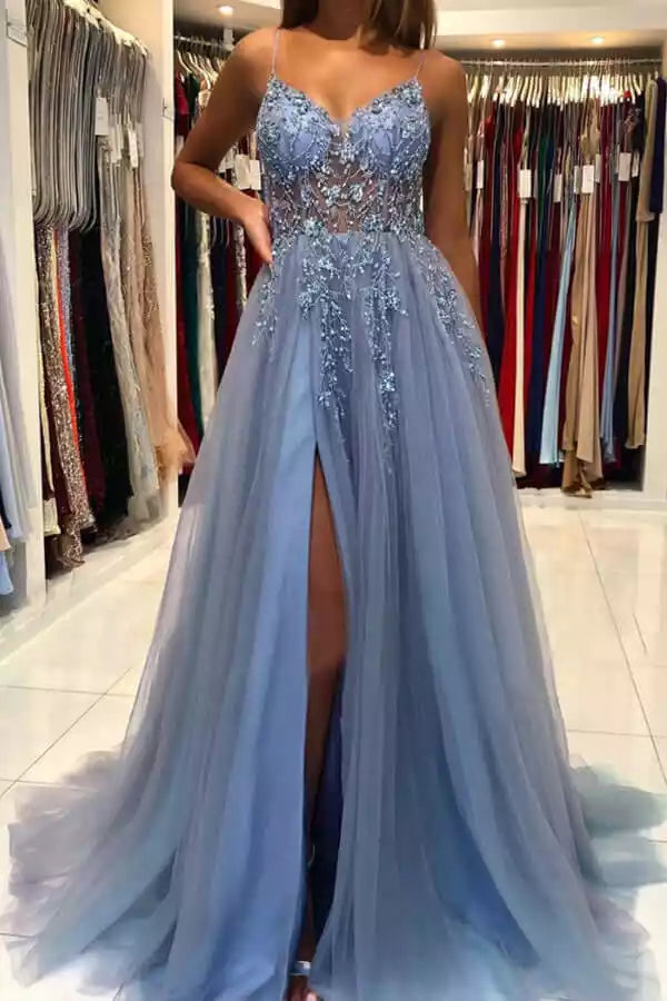Elegant and flowing chiffon A-line V-neck bead sleeveless natural waistline back zipper and floor Prom Dresses