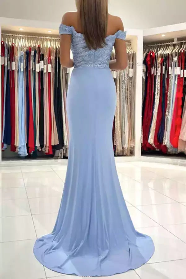 Elegant chiffon mermaid lace sleeveless back zipper and floor Prom Dresses