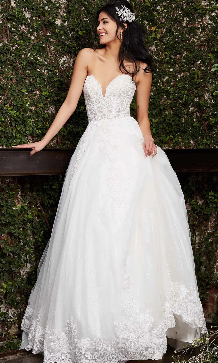 Embroidered Applique A-Line Bridal Gown Wedding Dress