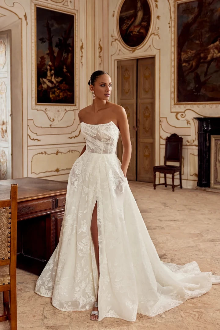 Embroidered Crinkled Organza A-Line Gown Wedding Dresses