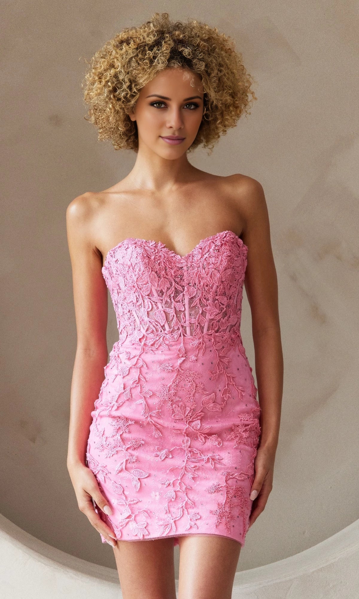 Embroidered Lace Strapless Short Hoco Dress Homecoming Dress