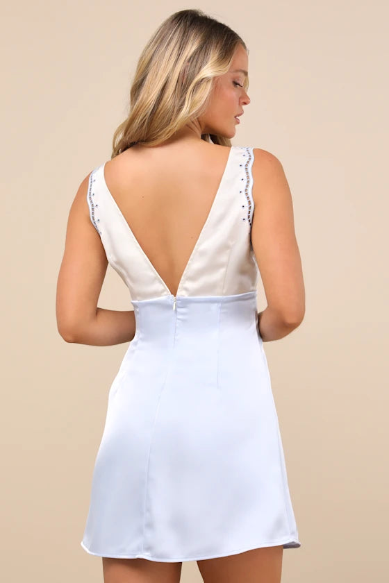 Embroidered Satin Mini Dress Homecoming Dresses