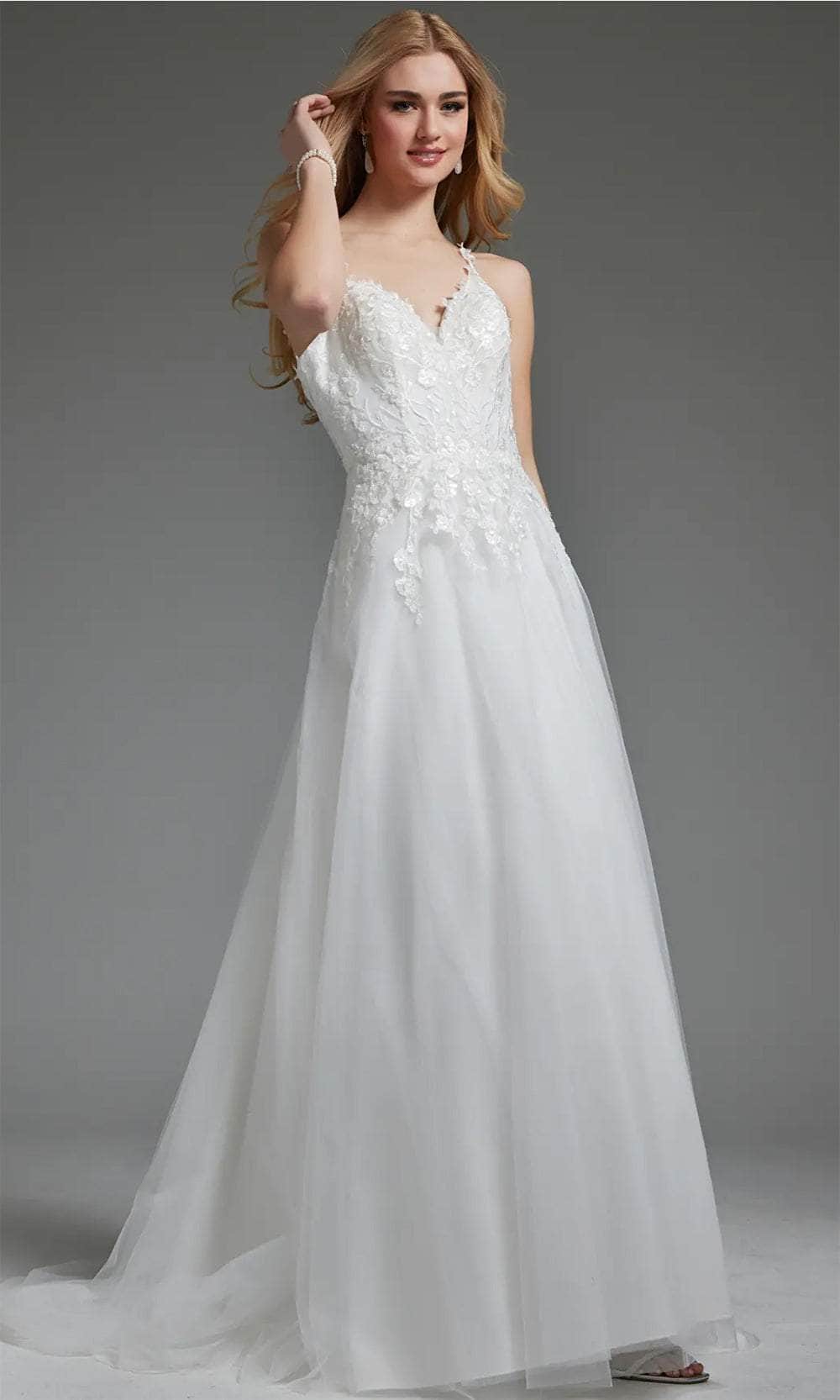 Embroidered Tulle Bridal Gown Floor Length Wedding Dress