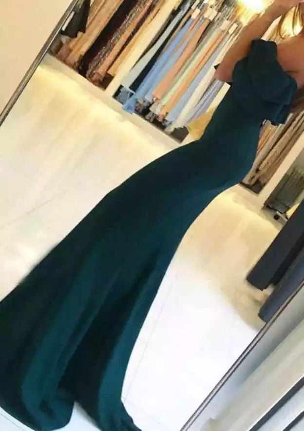 Emerald Green Off-Shoulder Ruffled Mermaid Gown – Regal & Alluring Evening Party Dress