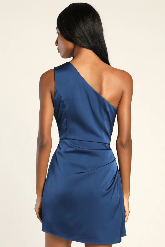 Emerald Green Satin One-Shoulder Mini  Sleeveless homecoming dress
