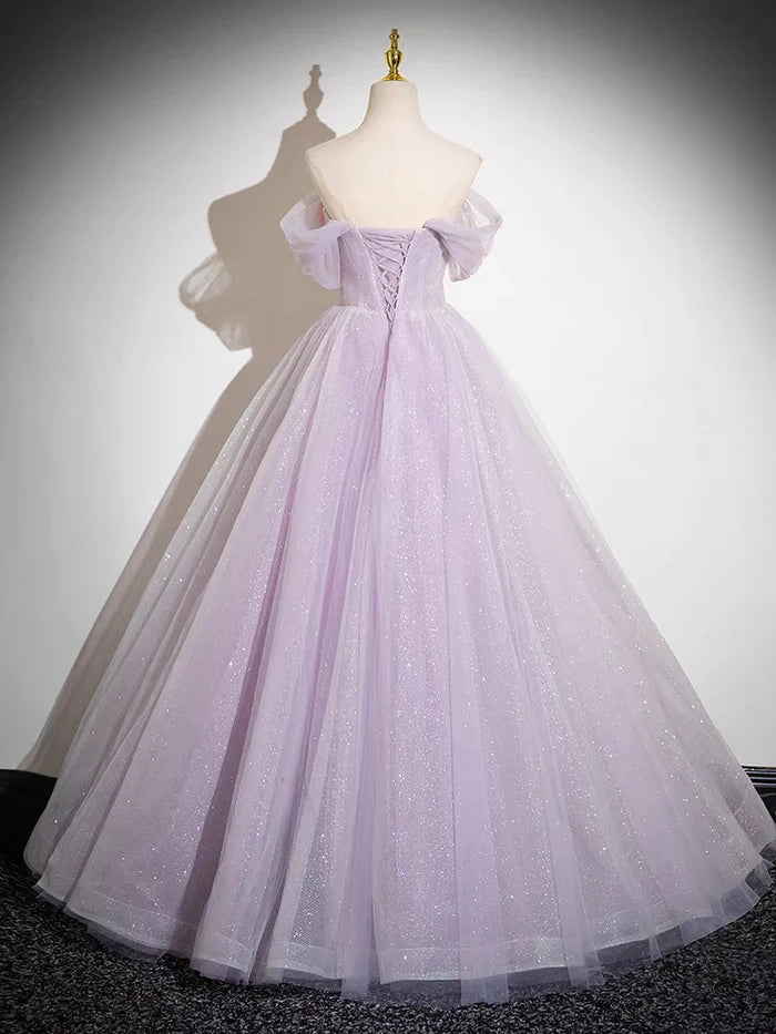 Enchanting Ball Gown Off - Shoulder Short Sleeve Lace - Up Back Long Length Quinceanera Dresses
