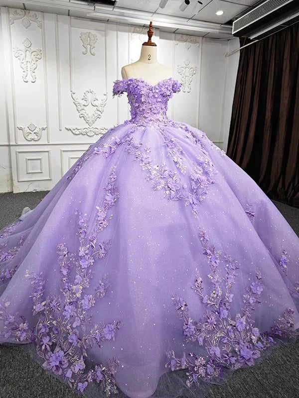 Enchanting Ball Gown Off - Shoulder Sleeveless Lace - Up Back Long Length Quinceanera Dresses