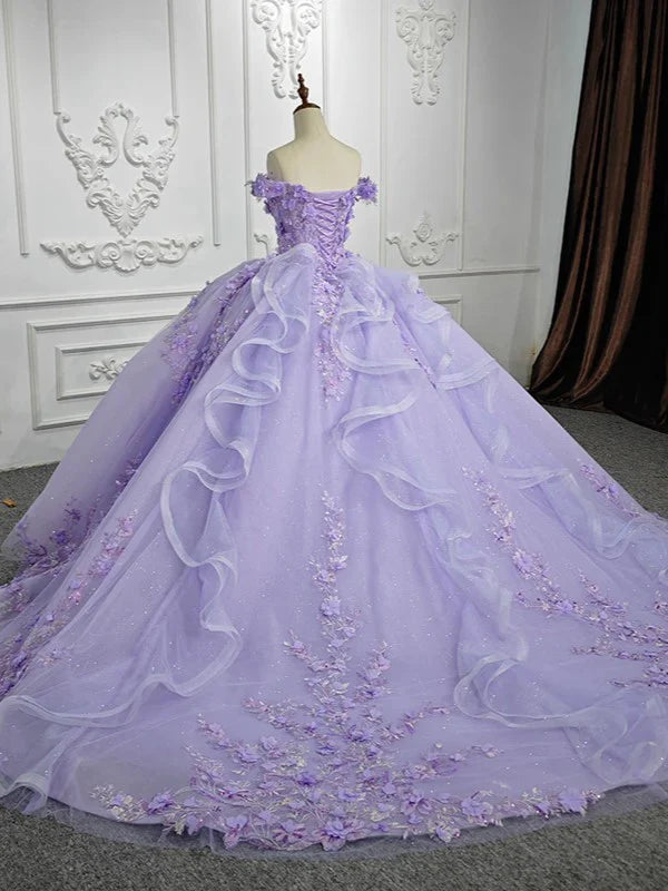 Enchanting Ball Gown Off - Shoulder Sleeveless Lace - Up Back Long Length Quinceanera Dresses