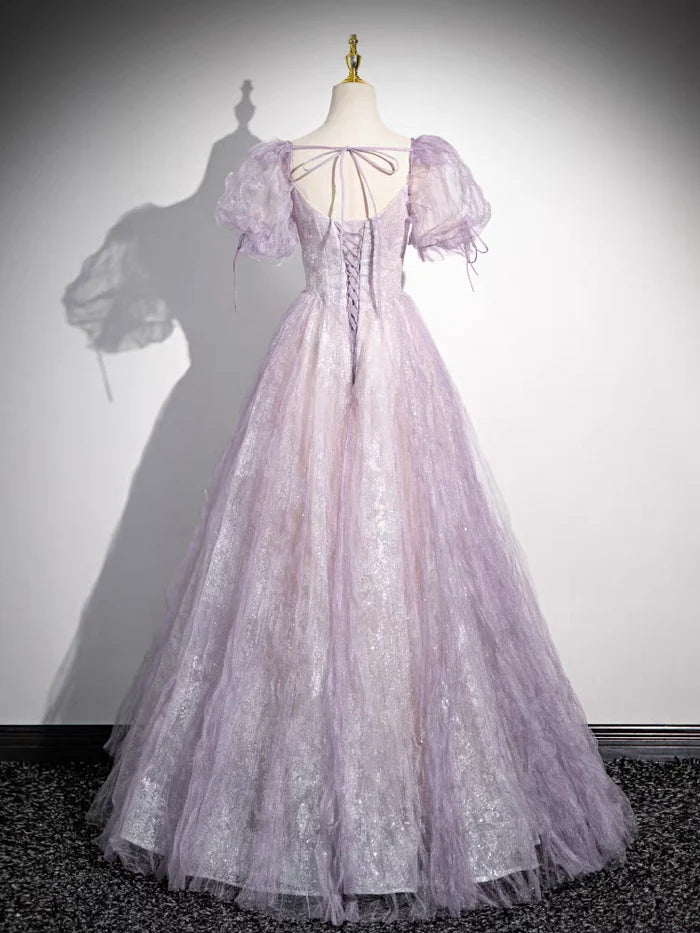 Enchanting Ball Gown Sweetheart Neck Puff Sleeve Lace - Up Back Long Length Quinceanera Dresses