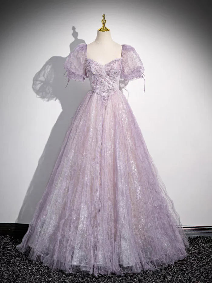 Enchanting Ball Gown Sweetheart Neck Puff Sleeve Lace - Up Back Long Length Quinceanera Dresses