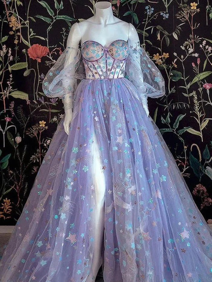 Enchanting Ball Gown Sweetheart Off - Shoulder Puff Sleeve Zipper Back Long Length Prom Dresses