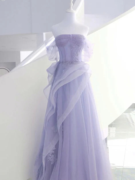 Enchanting Ballgown Off-Shoulder Tulle Beaded-Bodice Ruffled-Sleeve Floor-Length Evening Dresses