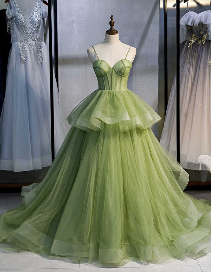Enchanting A-Line Sweetheart Corset Lime-Green Tulle Prom Dresses