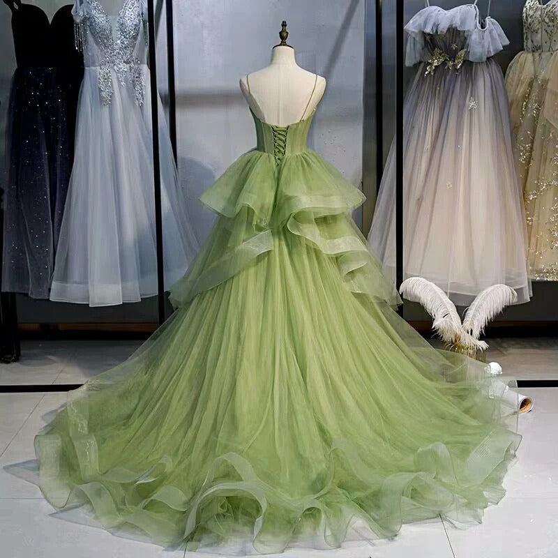 Enchanting A-Line Sweetheart Corset Lime-Green Tulle Prom Dresses