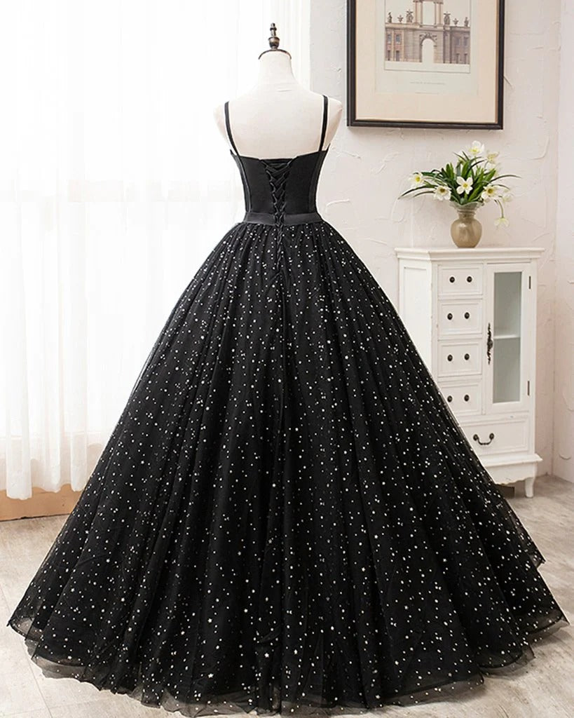 Enchanting A-Line Sweetheart Sequin-Tulle Black Prom Dresses