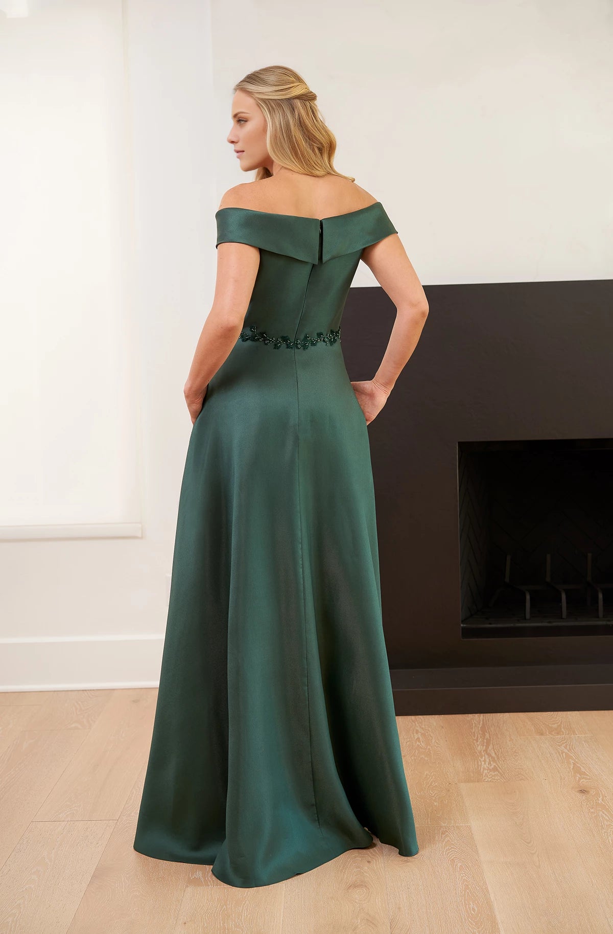 Enchanting  A-line Gown with Off-the-Shoulder Neckline and 3-D Embroidered Bodice Mother of the Bride Dresses