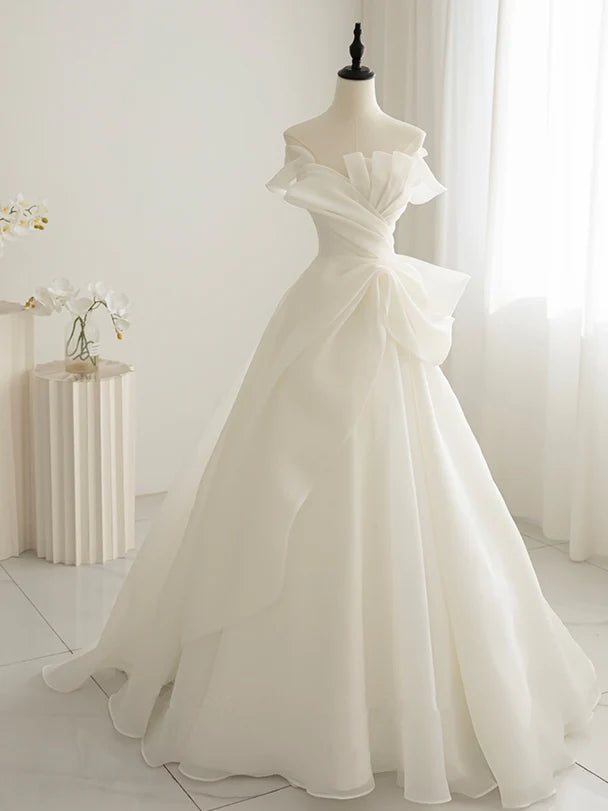 Ethereal Ballgown Off-Shoulder Chiffon Oversized-Bow Lace-Up Back Train Length Evening Dresses