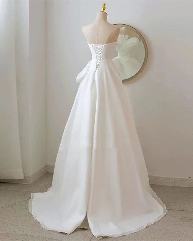 Ethereal Ballgown Off-Shoulder Chiffon Oversized-Bow Lace-Up Back Train Length Evening Dresses