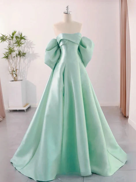 Ethereal Ballgown Off-Shoulder Satin Oversized-Bow Lace-Up Back Floor-Length Evening Dresses
