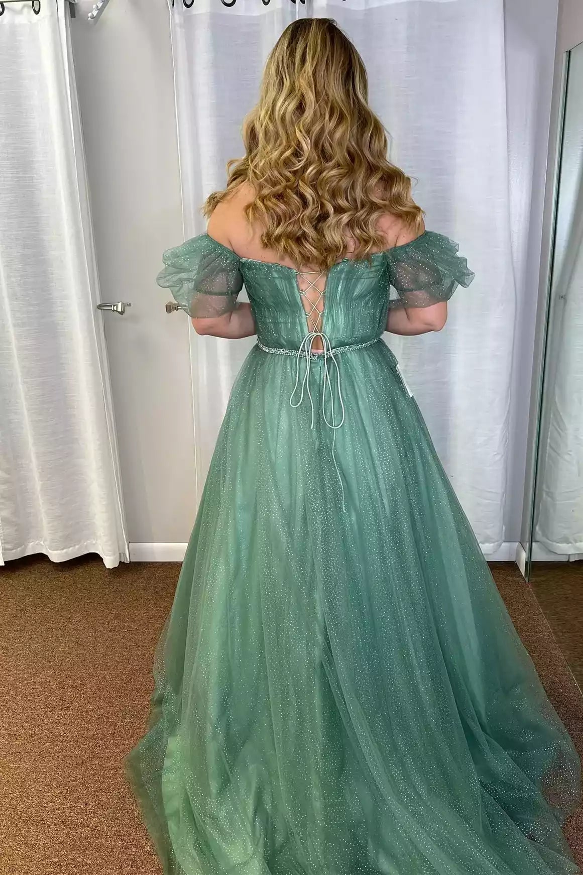 Ethereal A-line Off-the-Shoulder Tulle Gown with Beaded Accents