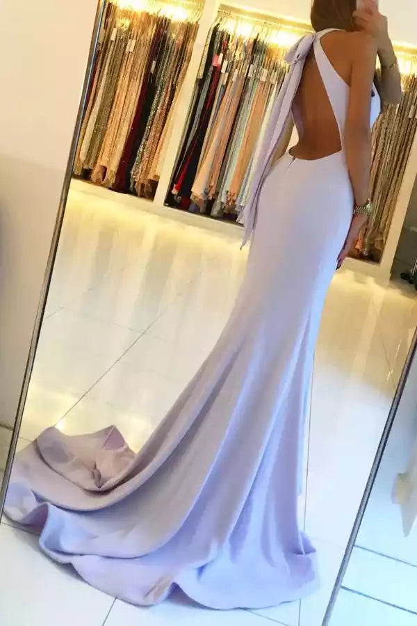 Ethereal Lavender Halter Gown with Keyhole Back & Mermaid Silhouette