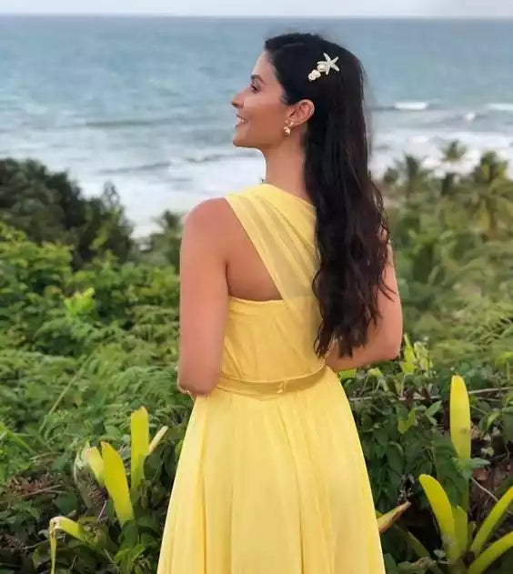 Ethereal Lemon Yellow Chiffon One-Shoulder Gown with High Slit