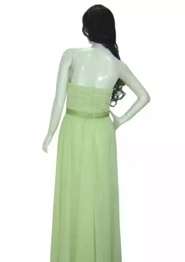 Ethereal Mint Chiffon Gown with Strapless Ruched Bodice & Defined Waistband