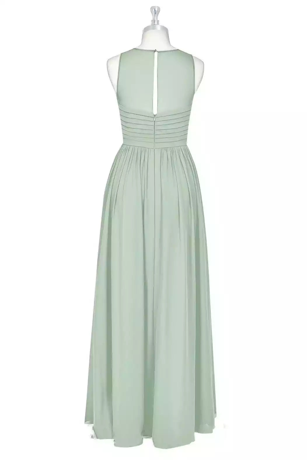 Ethereal Sage Green Chiffon Gown with Sleeveless Ruched Bodice