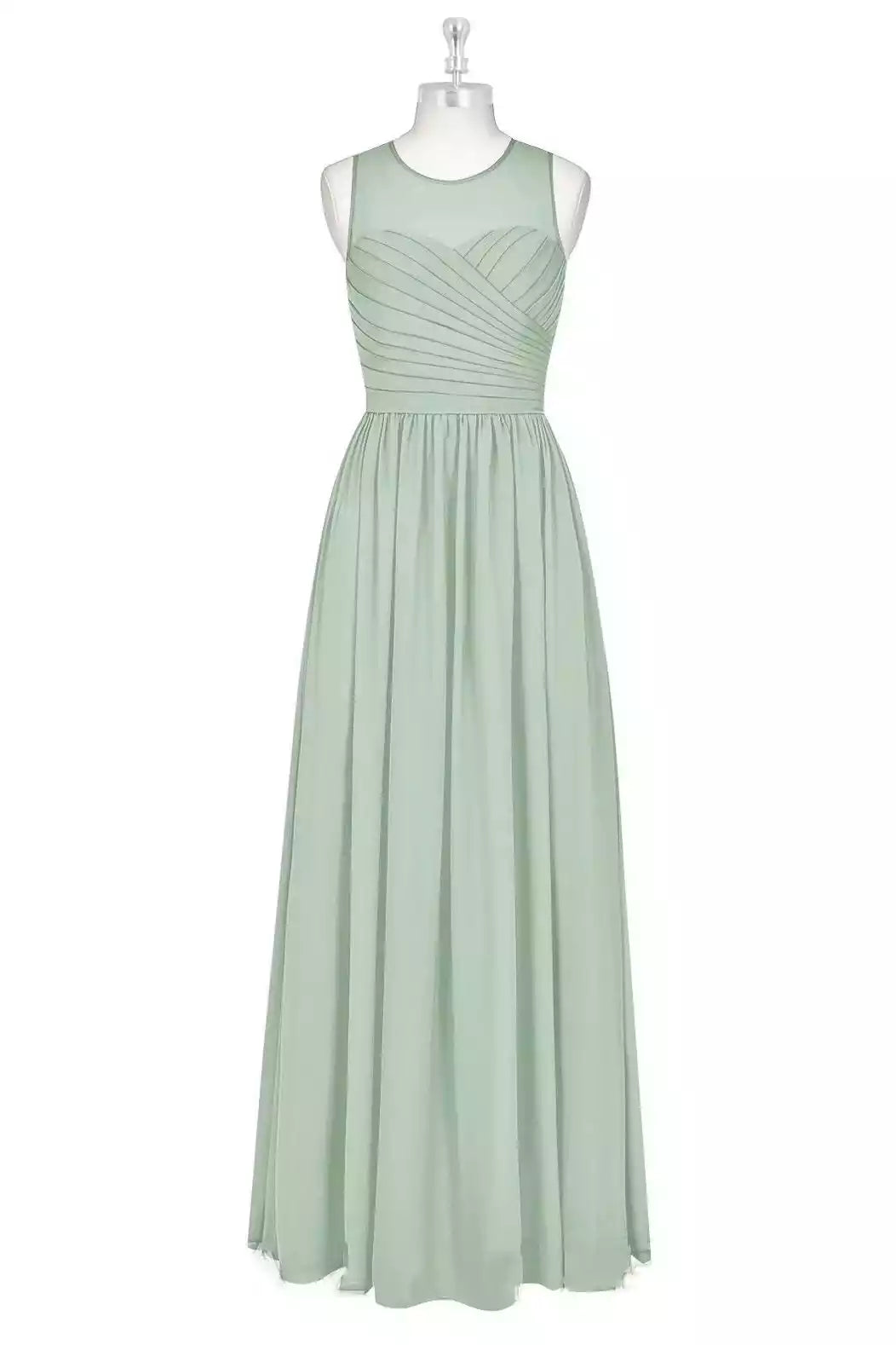 Ethereal Sage Green Chiffon Gown with Sleeveless Ruched Bodice