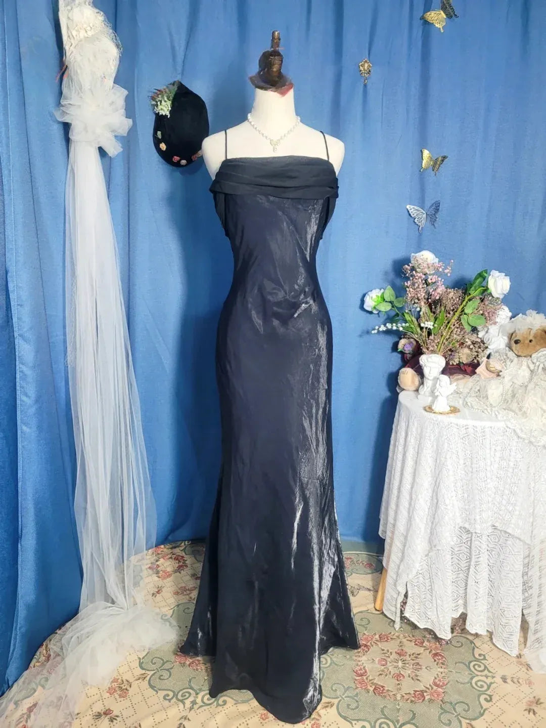 Ethereal Sheath Cowl-Neck Open-Back Mint-Green Satin Gown
