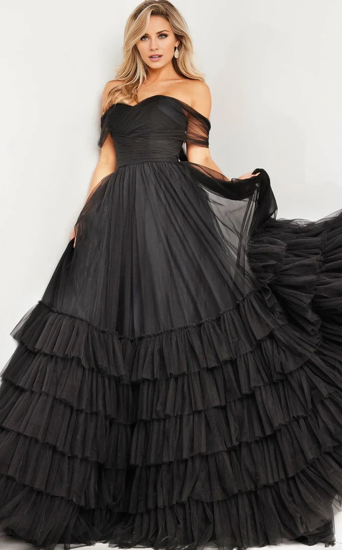 Exquisite Floor-length Off-shoulder Sleeves Sweetheart Neckline Ruffle-tier Dress Evening Dresses