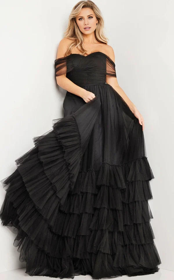 Exquisite Floor-length Off-shoulder Sleeves Sweetheart Neckline Ruffle-tier Dress Evening Dresses