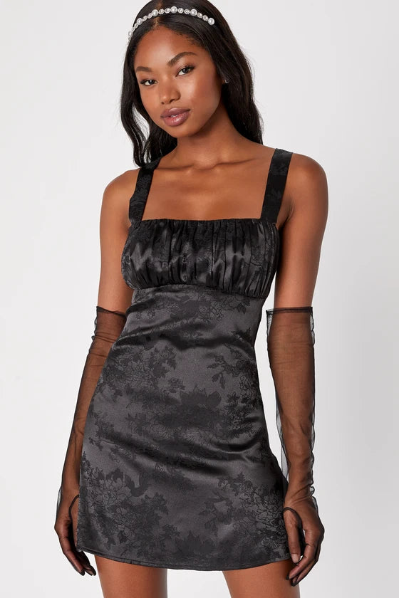 Exquisite Outlook Floral Jacquard Satin Lace-Up Mini Dress Homecoming Dresses
