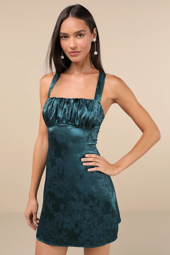 Exquisite Outlook Floral Jacquard Satin Lace-Up Mini Dress Homecoming Dresses