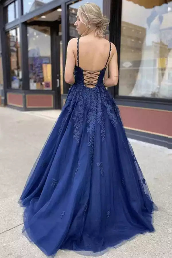 Eye catching chiffon lace A-line V-neck long style officially Prom Dresses