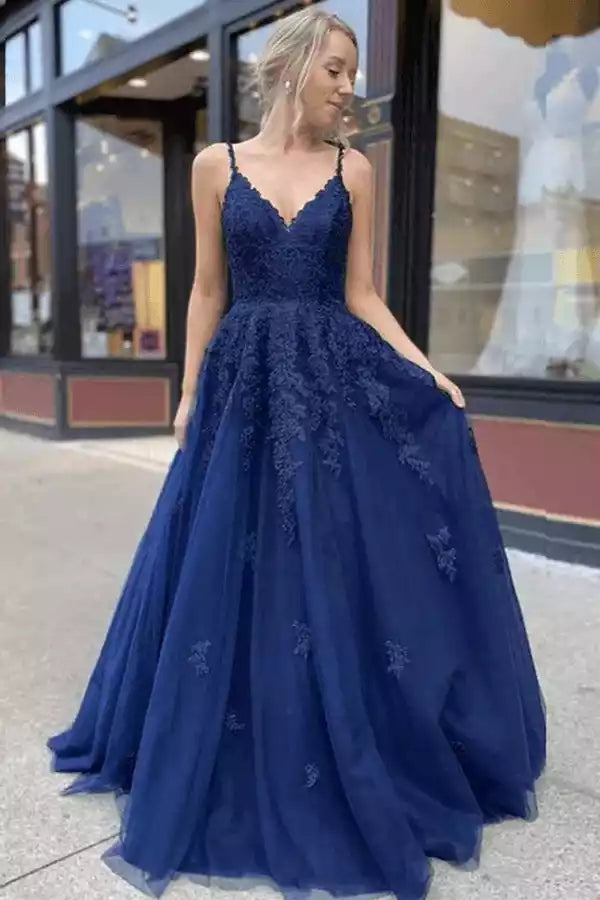 Eye catching chiffon lace A-line V-neck long style officially Prom Dresses