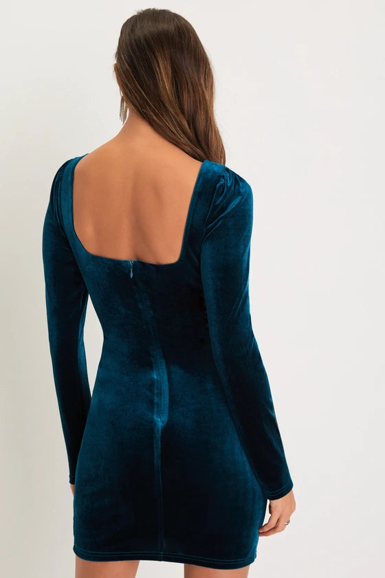 Fabulous Mood Velvet Long Sleeve Bodycon Mini Dress Homecoming Dresses