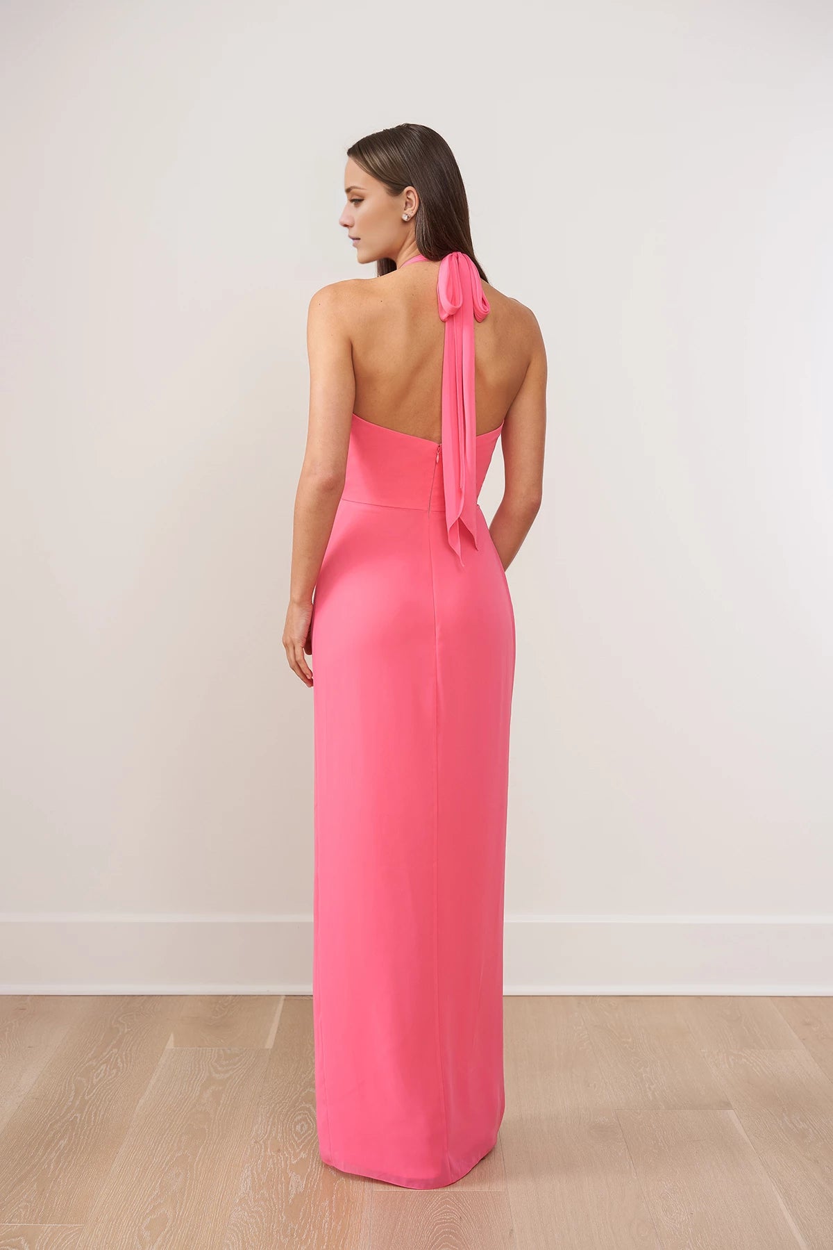 Fabulous Poly Chiffon Sheath Gown with Draped Cowl Halter Neckline Bridesmaid Dresses