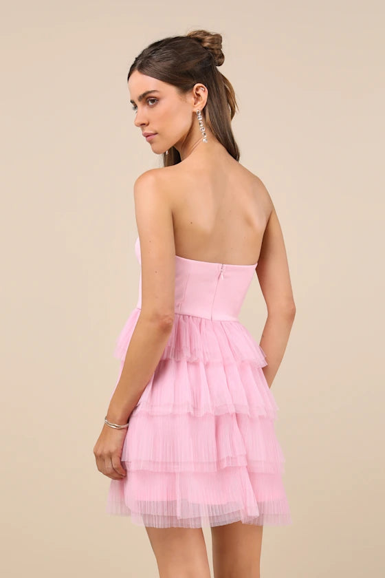 Fabulous Thoughts Wine Red Tulle Strapless Tiered Mini Dress