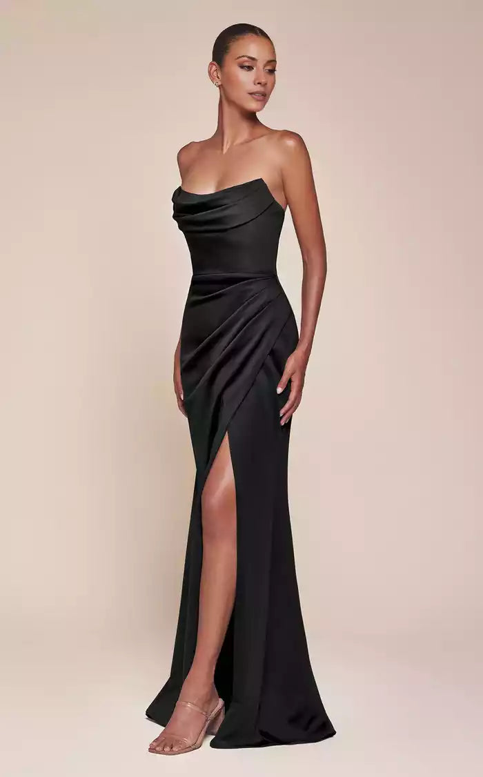 Fancy Strapless Neckline Split Fork Floor length Evening Dress