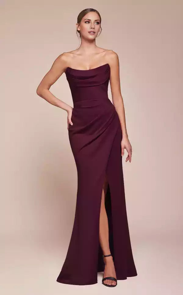 Fancy Strapless Neckline Split Fork Floor length Evening Dress