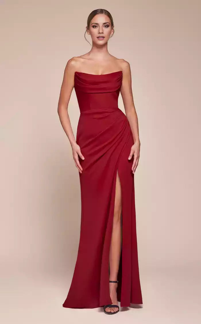 Fancy Strapless Neckline Split Fork Floor length Evening Dress